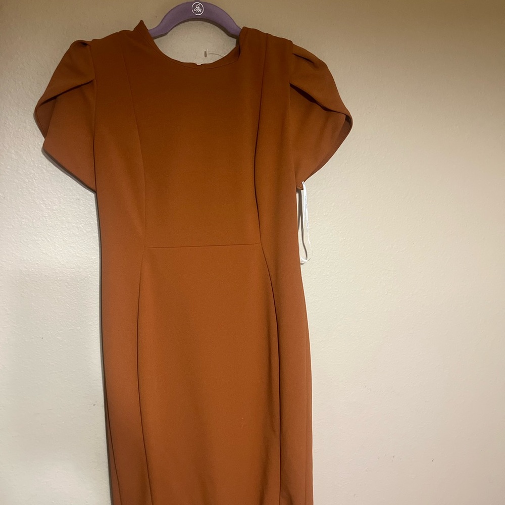 Women's Rust Puff Sleeve Sheath Dress